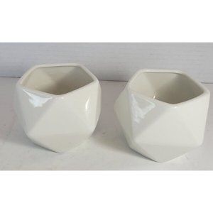 Geometric White Ceramic Succulent Planters Plant Pots, Set of 2
